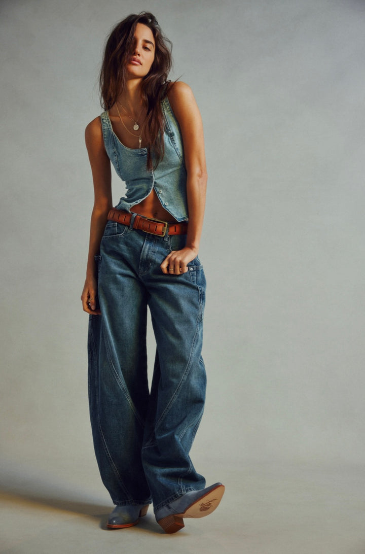 Free People Sugar &amp; Spice Barrel Jeans - beatrix indigo