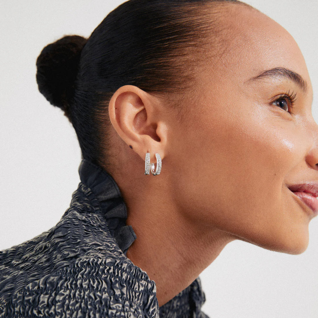 Bloom Crystal Hoop Earrings - silver