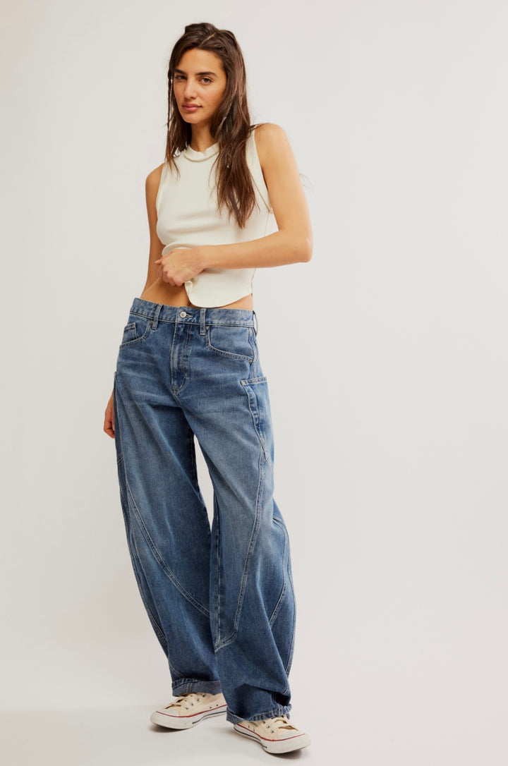 Free People Sugar &amp; Spice Barrel Jeans - beatrix indigo