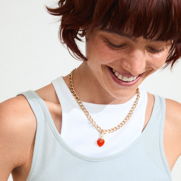 Agate Heart Charm Pendant - gold