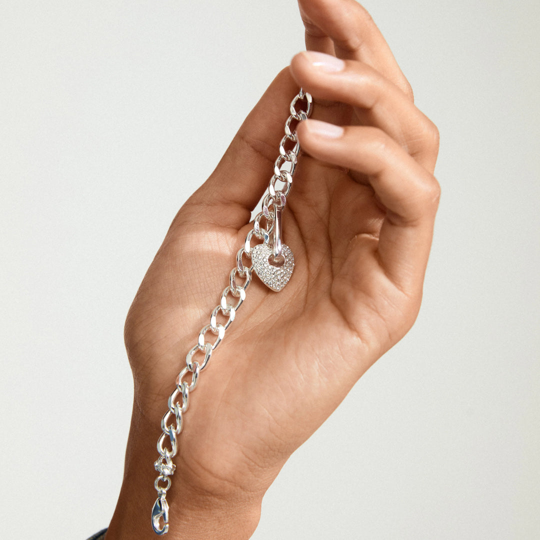 Crystal Heart Pendant Charm - silver