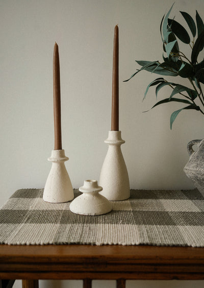 Arta Terracotta Candle Holder - white