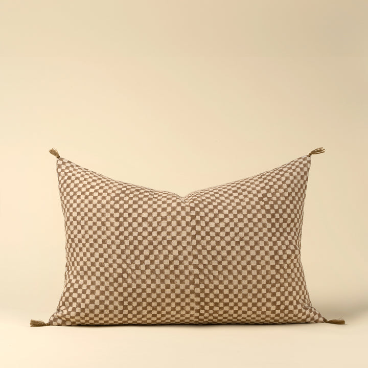 Block Print Check Linen Pillow