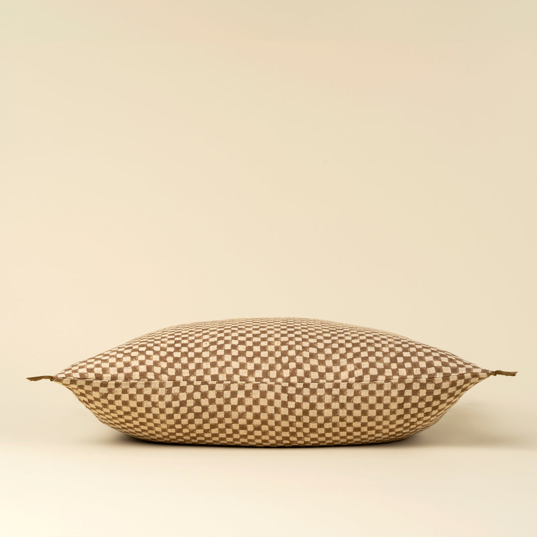 Block Print Check Linen Pillow