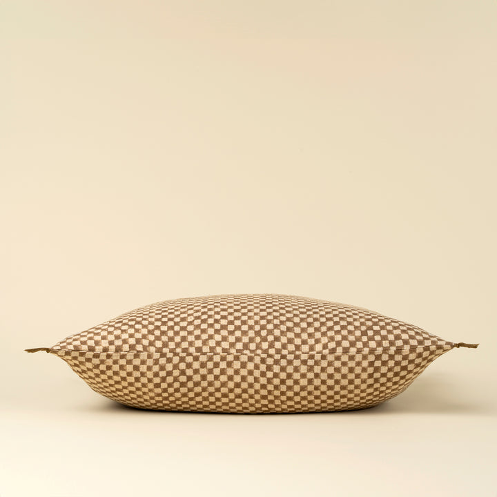 Block Print Check Linen Pillow