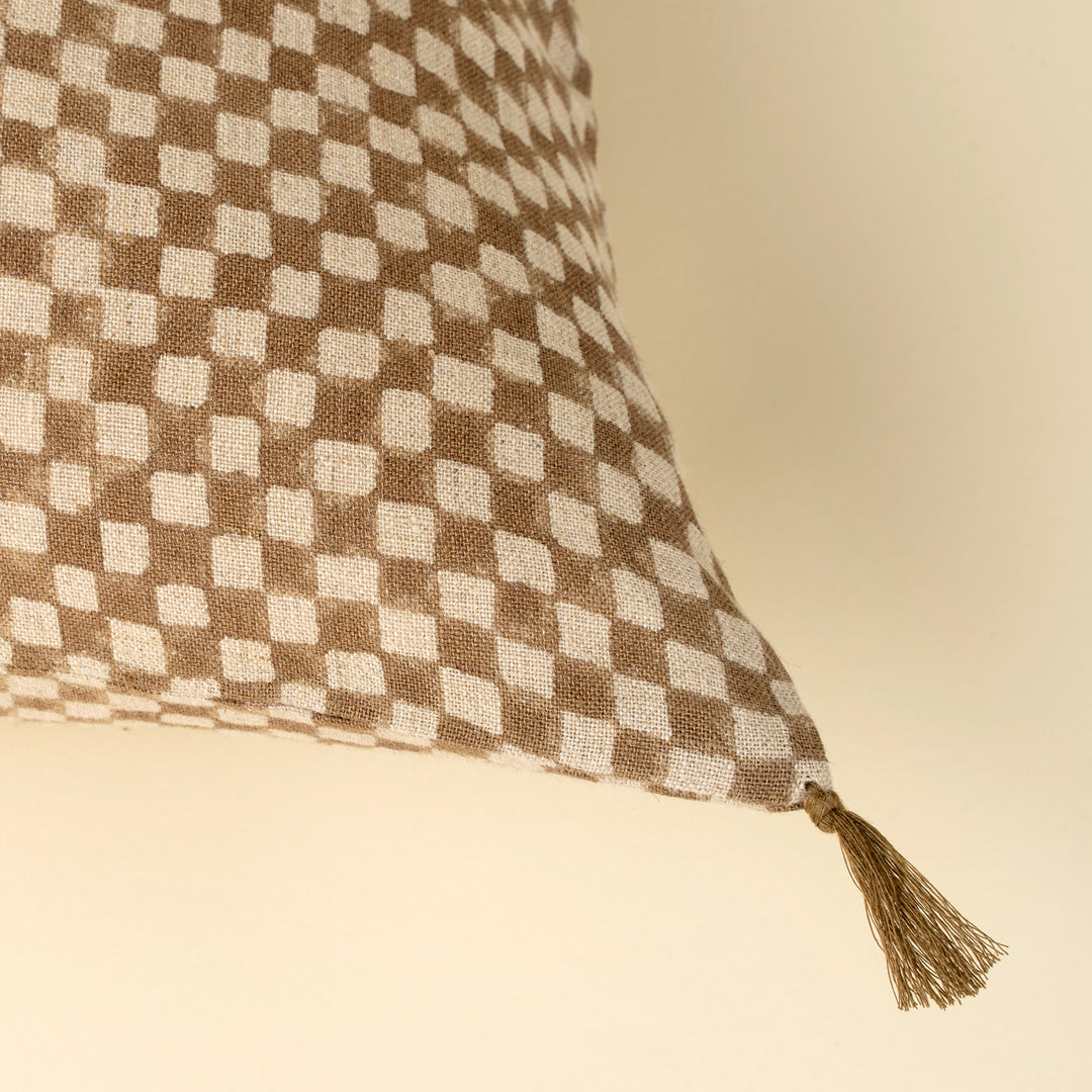 Block Print Check Linen Pillow