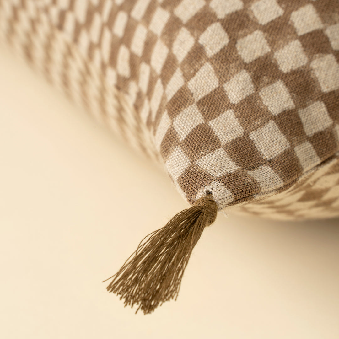 Block Print Check Linen Pillow