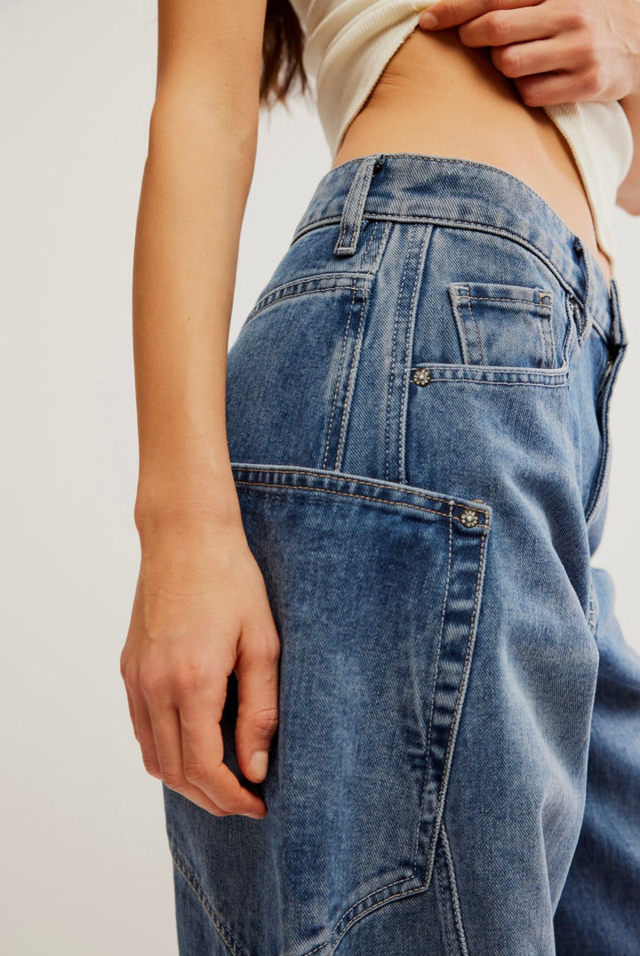 Free People Sugar &amp; Spice Barrel Jeans - beatrix indigo