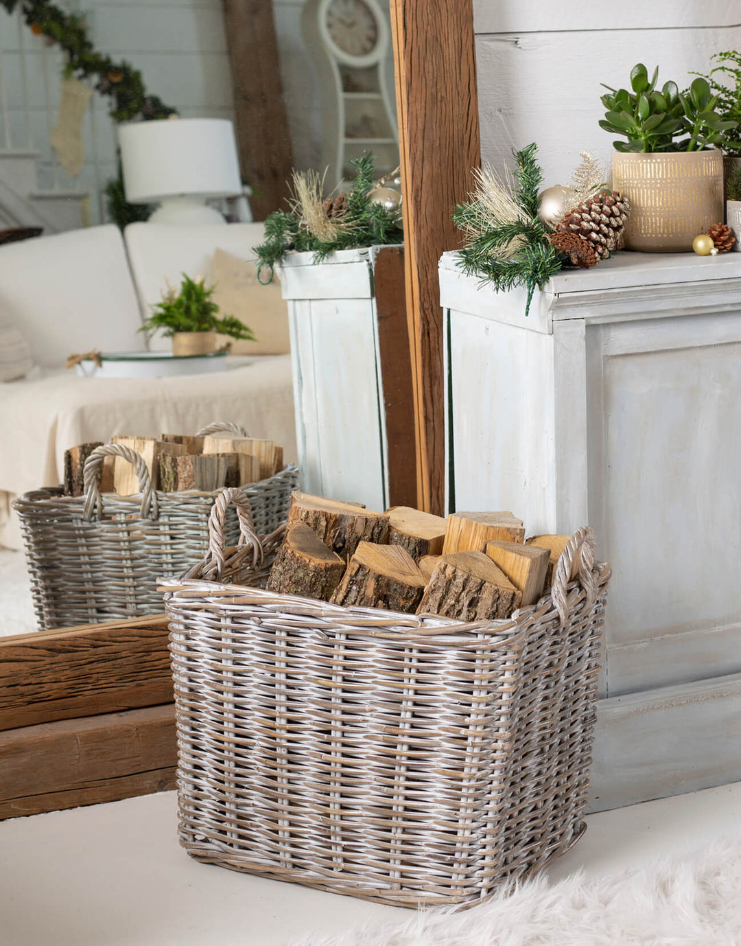 Steppe Square Whitewashed Basket
