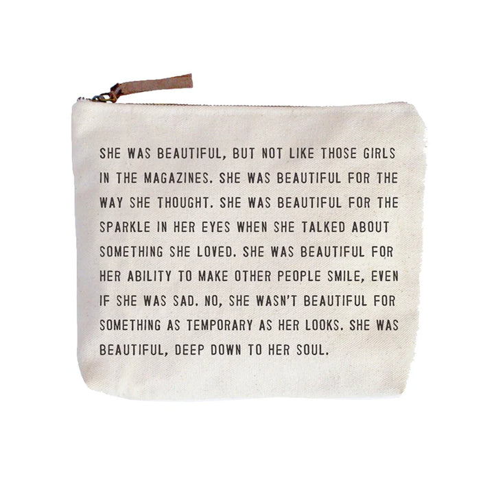 She Was Beautiful Zip Canvas Bag