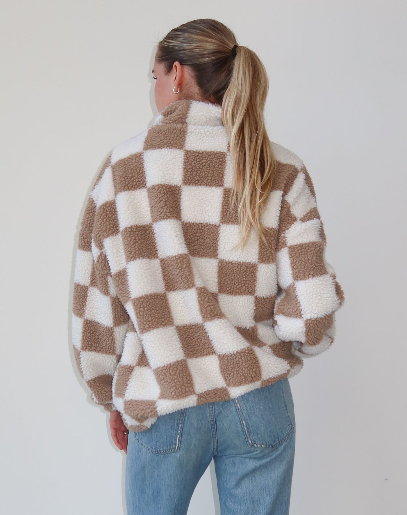 Checkerboard Sherpa Jacket - fawn