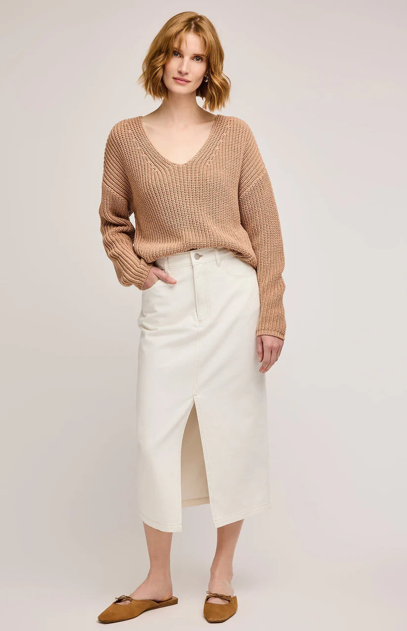 Spencer V-neck Knit Sweater - tan