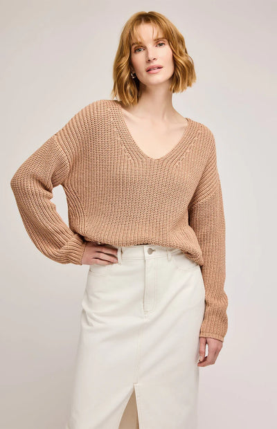 Spencer V-neck Knit Sweater - tan