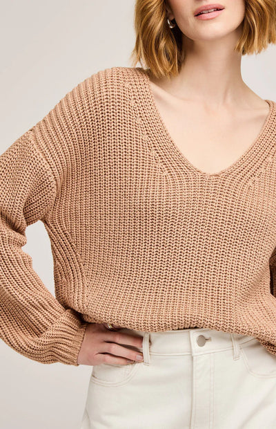 Spencer V-neck Knit Sweater - tan