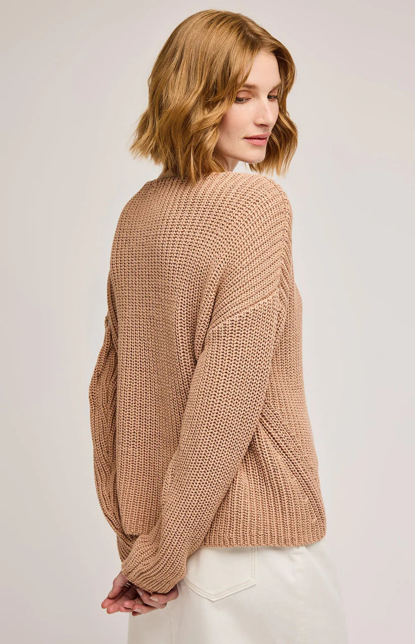 Spencer V-neck Knit Sweater - tan