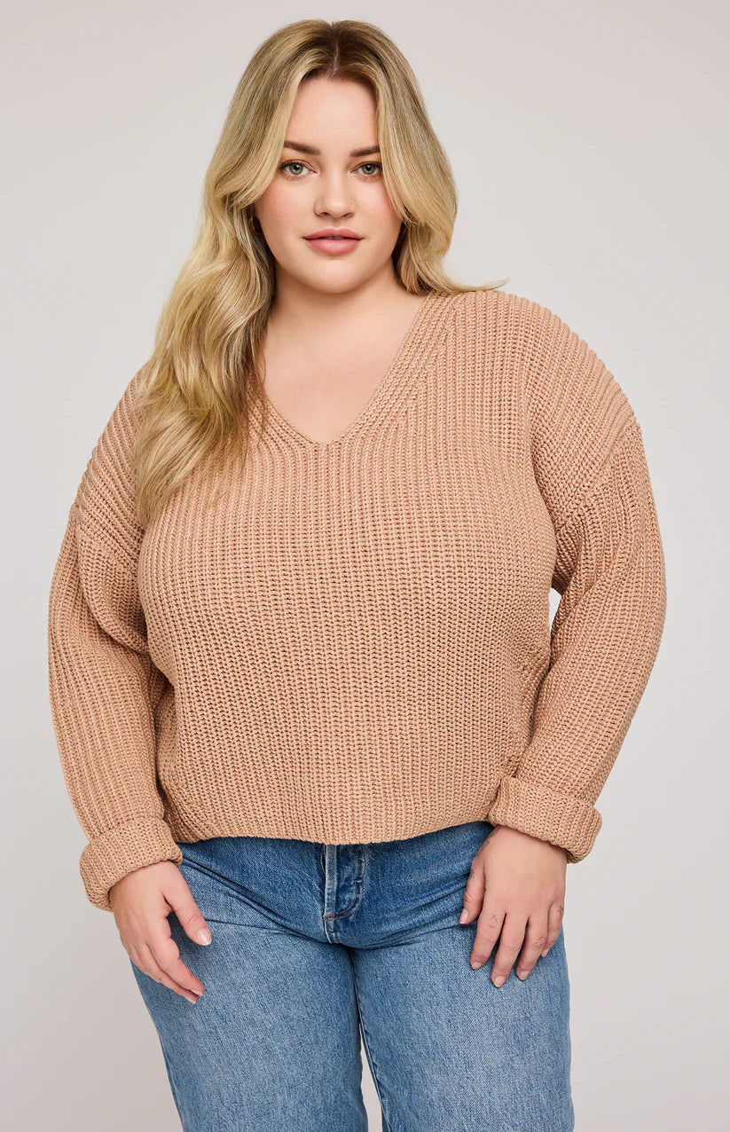 Spencer V-neck Knit Sweater - tan