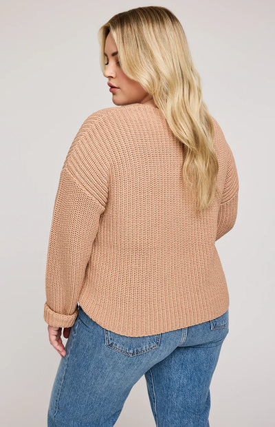 Spencer V-neck Knit Sweater - tan