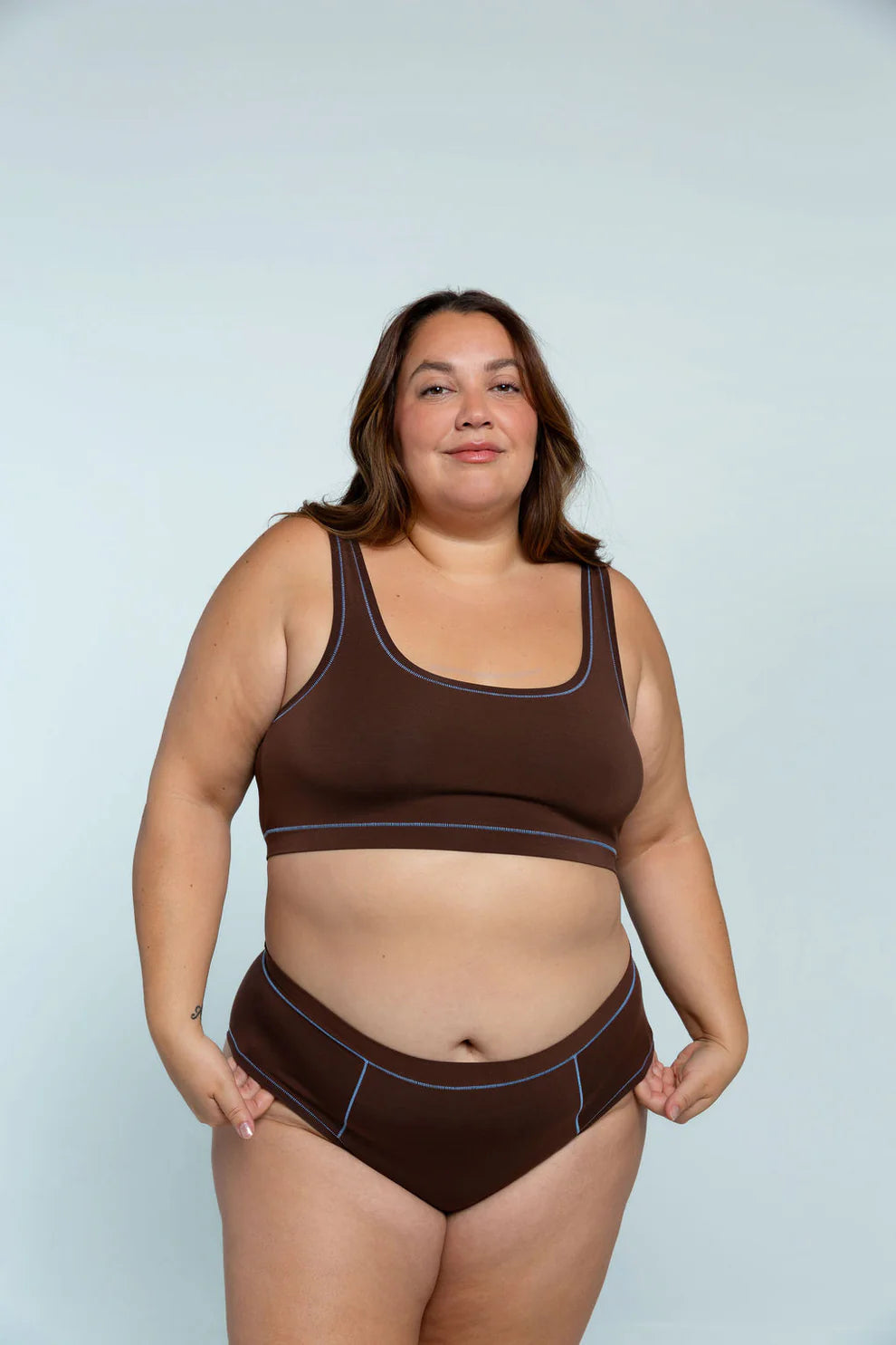 Huha Thong Undies - brown + sky blue