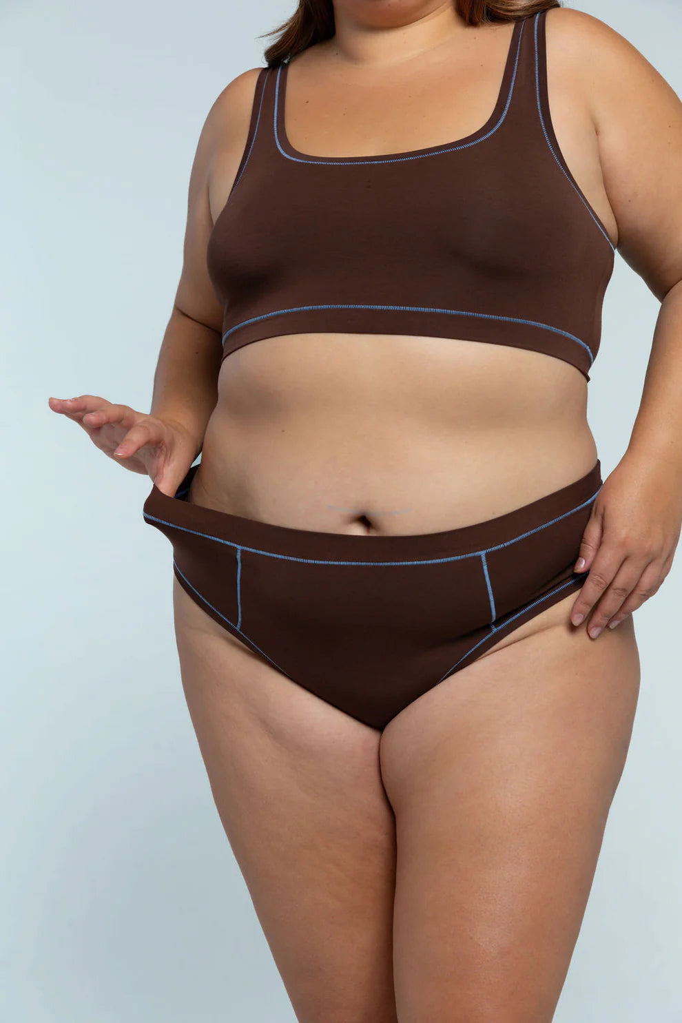 Huha Thong Undies - brown + sky blue