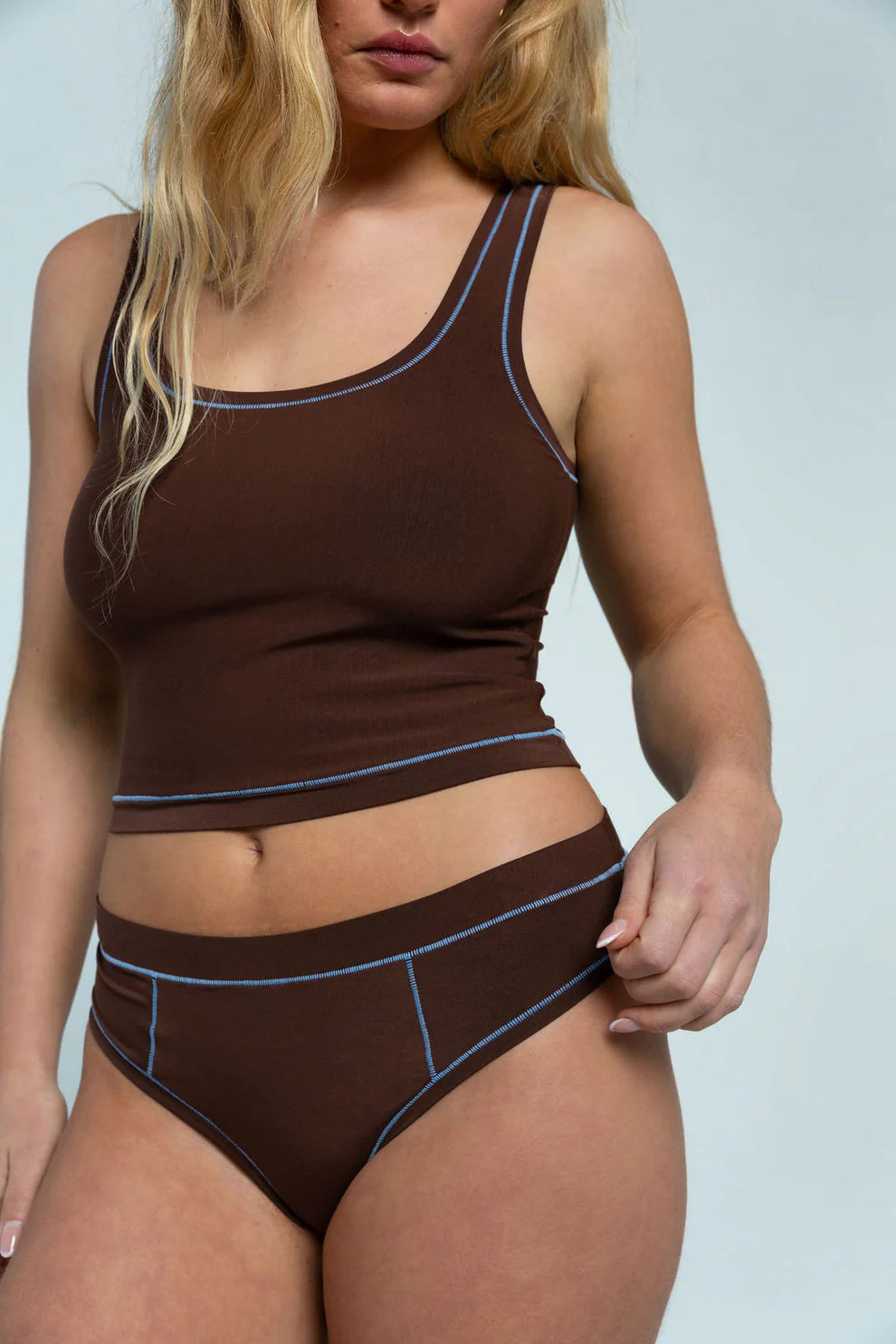 Huha Thong Undies - brown + sky blue