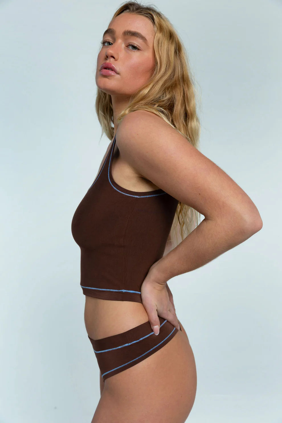 Huha Thong Undies - brown + sky blue