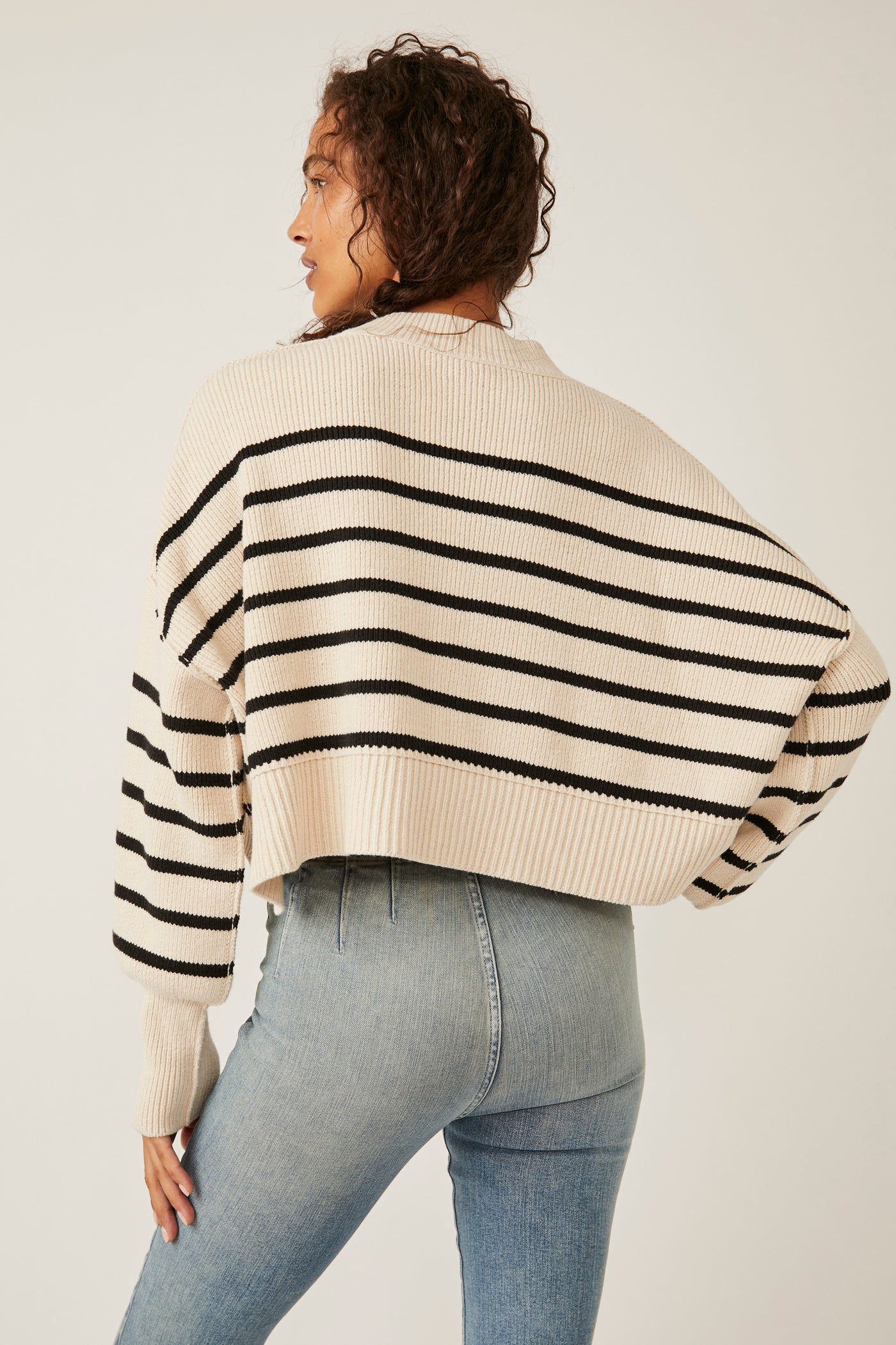 Easy Street Crop Pullover - pearl stripe