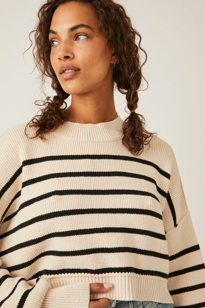 Easy Street Crop Pullover - pearl stripe