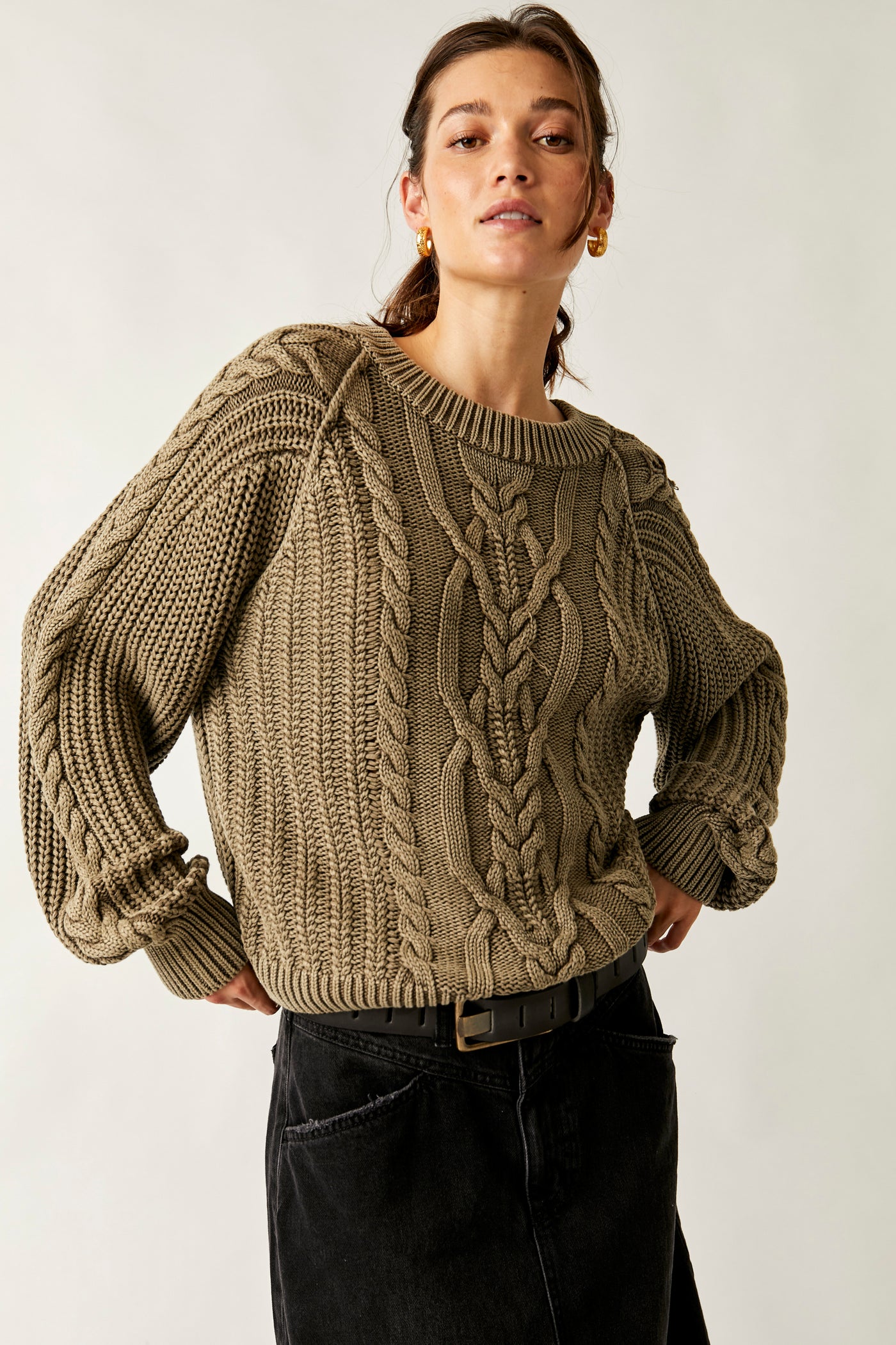Frankie Cable Sweater - olive stone