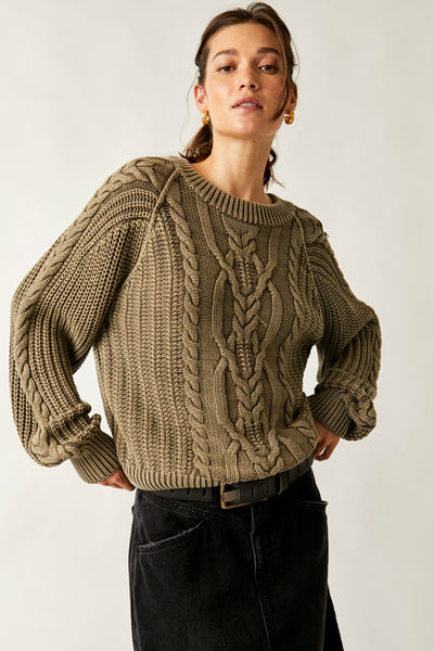 Frankie Cable Sweater - olive stone