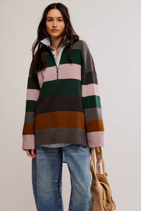 Coastal Stripe Pullover - pine grove