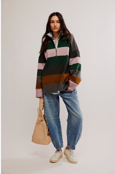 Coastal Stripe Pullover - pine grove