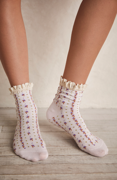 Rosebud Waffle Knit Socks - Heavenly Pink