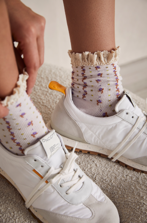 Rosebud Waffle Knit Socks - Heavenly Pink