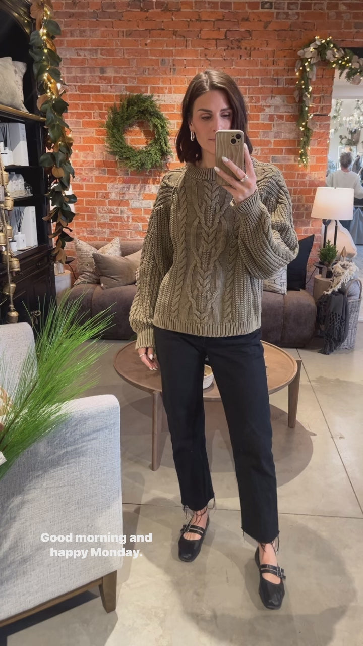 Frankie Cable Sweater - olive stone