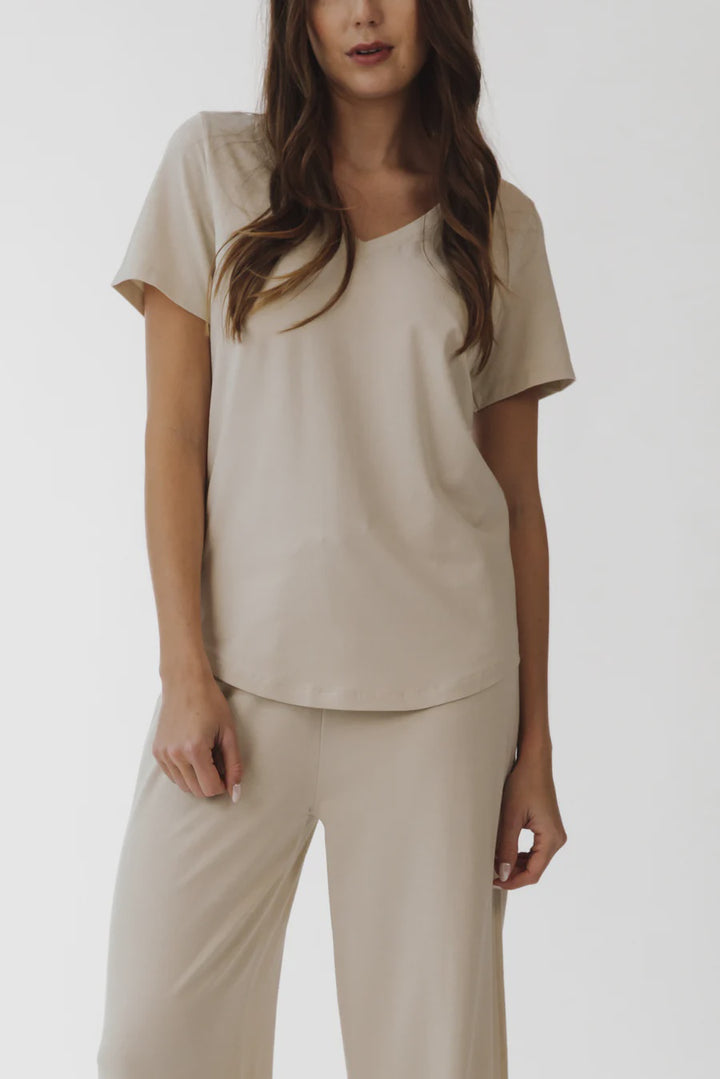 Emilia V-neck Tee - oatmeal